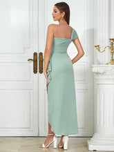 Load image into Gallery viewer, Green one-shoulder sleeveless elegant polyester dress for women
